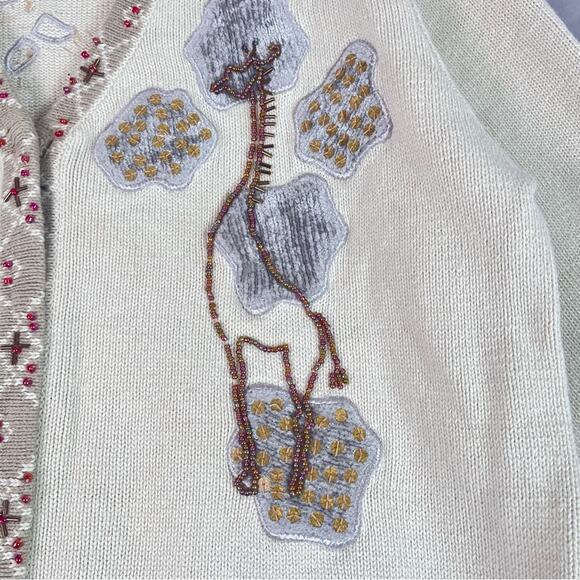 Storybook Knits Cardigan Sweater Womens Large Embellished Bead Sequin Giraffes - Picture 6 of 12